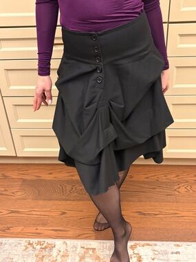 Zenobia Black Layered A-Line Skirt with Button Front